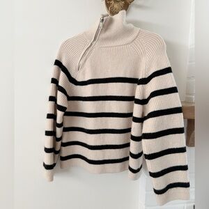 Zara Black and Cream Cowl Neck Sweater